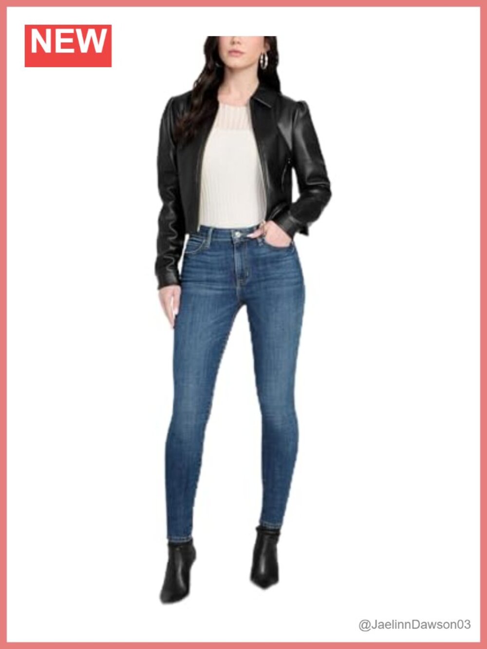 Faux Leather Cropped Biker Jacket Zip Front Moto